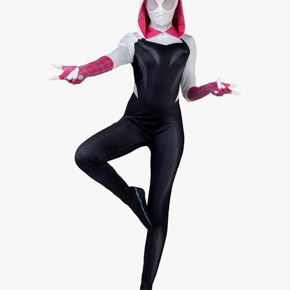 Spider-Gwen Women's Costume Hoodie & Spandex Set - Black, White & Pink